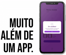 Captura de tela do aplicativo Teste Palográfico com o texto 'Muito além de um app'